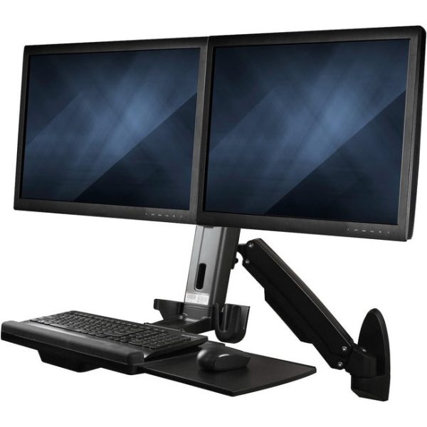 StarTech.com Wall Mount Workstation, Full Motion Standing Desk with Ergonomic Height Adjustable Dual VESA Monitor & Keyboard Tray Arm Online